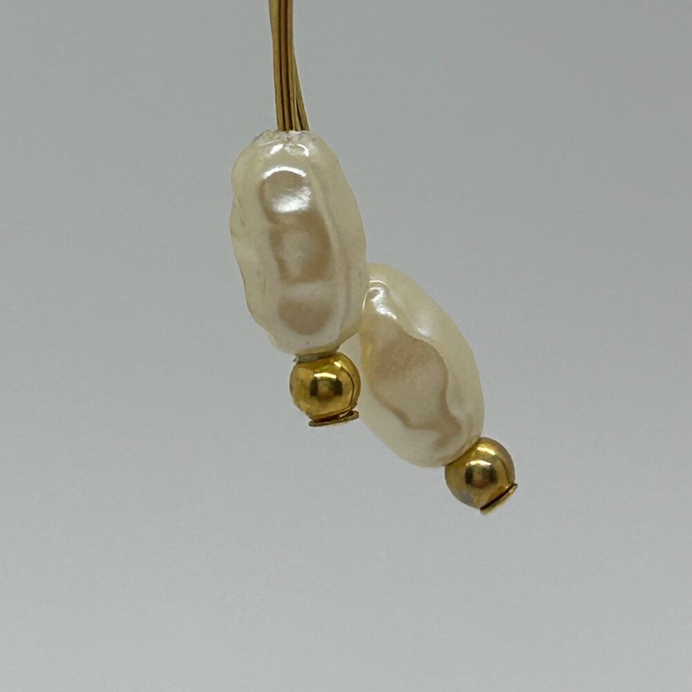Faux Freshwater Pearl Gold-Tone Dangle Earrings Minimalist Design Lightweight - Picture 16 of 16